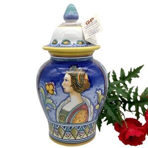 Italian Pottery Vase Lidded Jar Hand Painted Deruta Italy Gialletti Pimpinelli